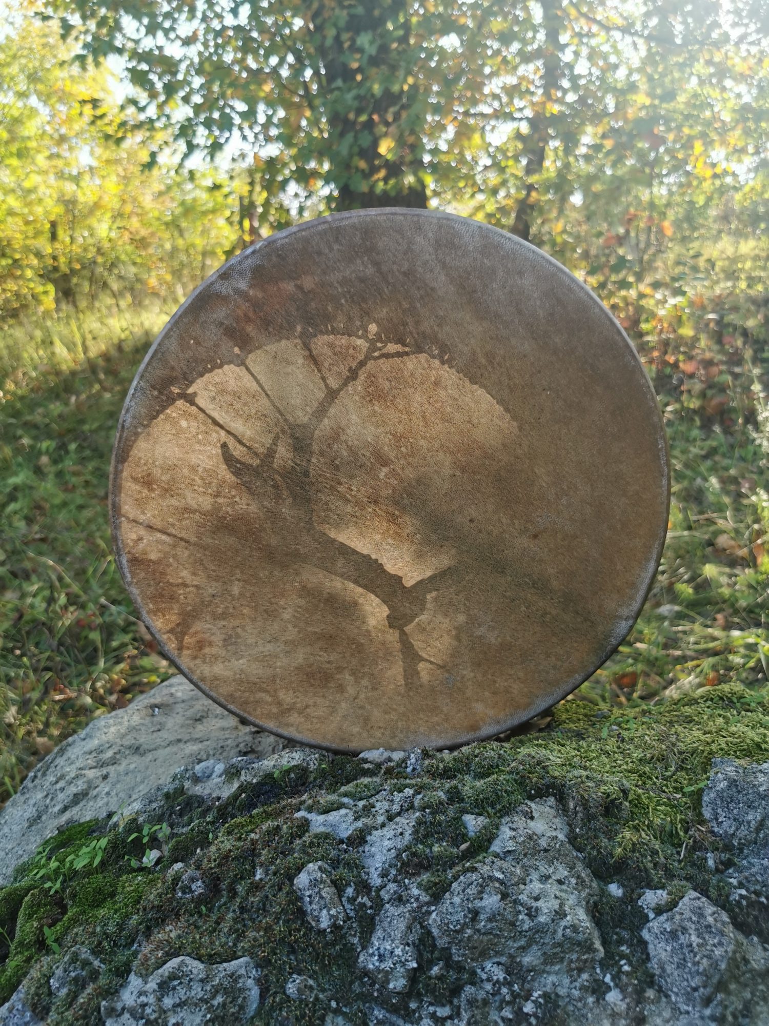 14" Red Deer Hide Shaman Drum - Traditional Shaman Drum - Medicine Drum - Travel Drum - Image 3