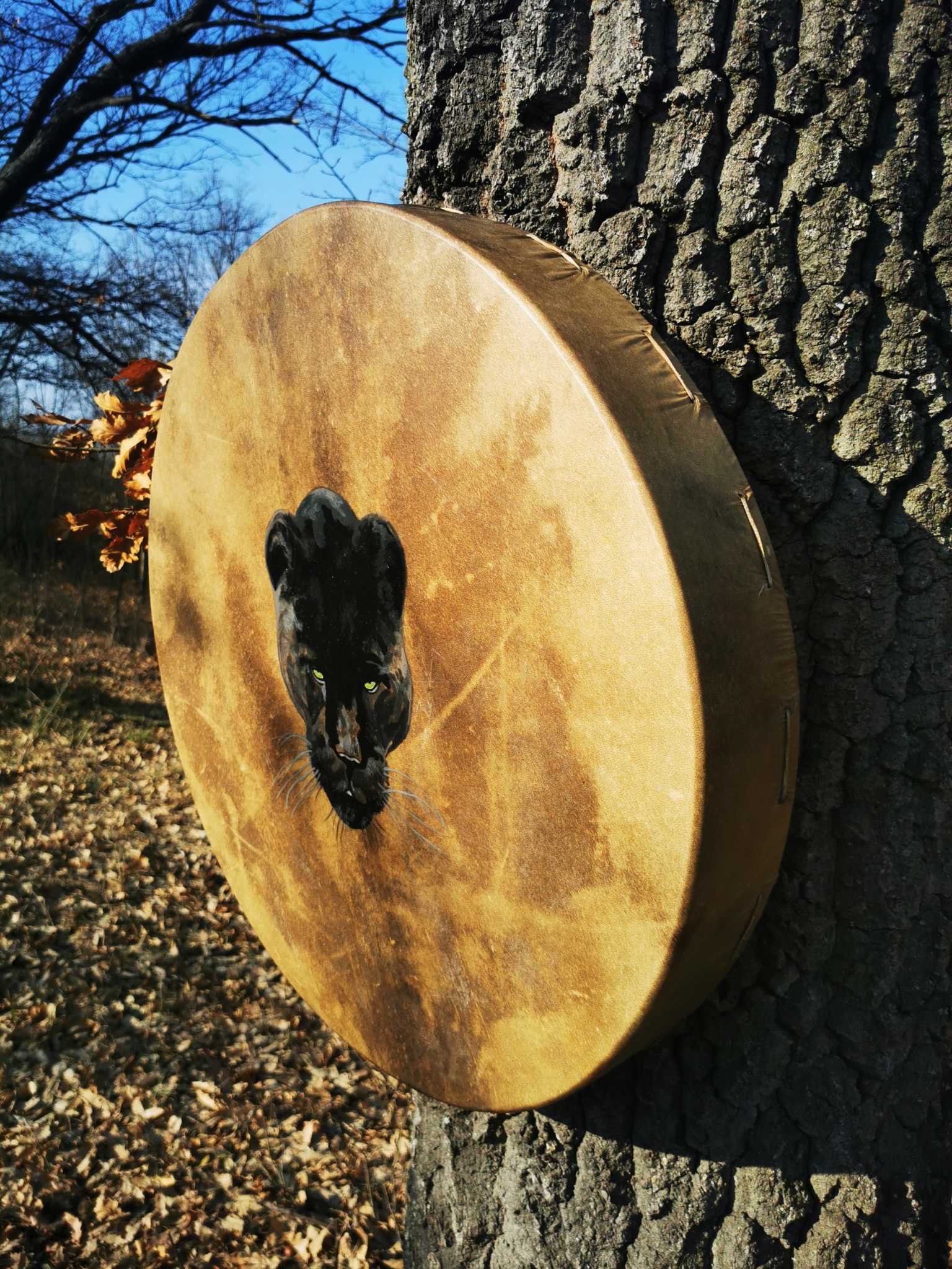 RESERVED-23" Handcrafted Shaman Drum - Deer Hide Shamanic Drum- Power Animals - Image 3