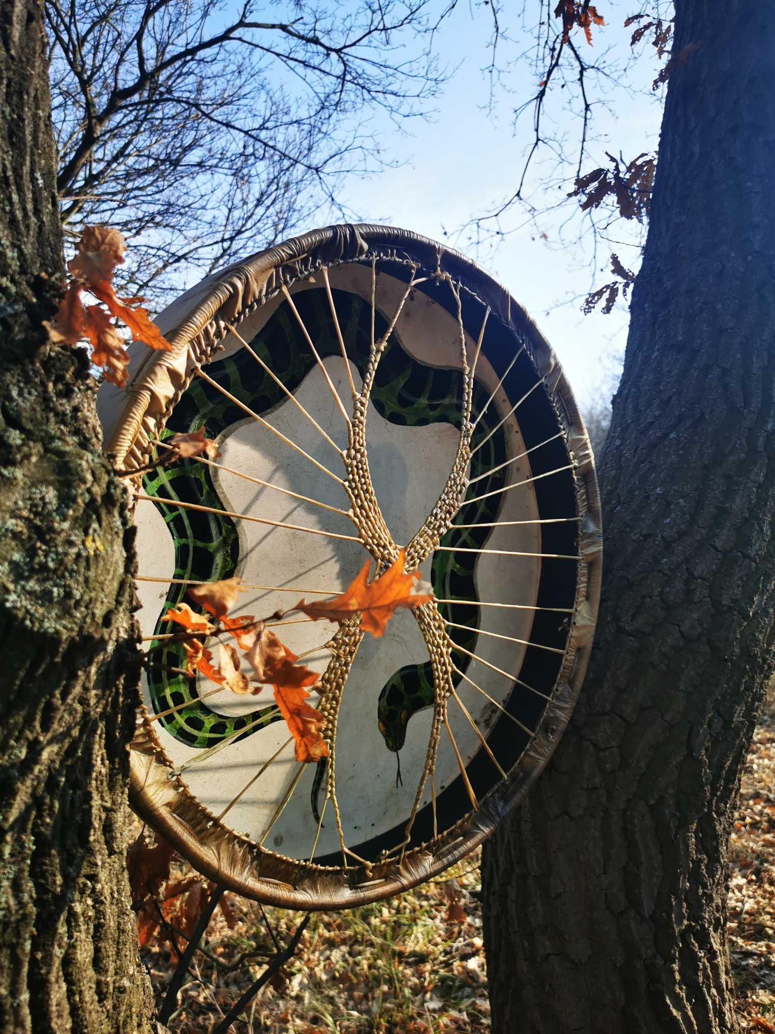 RESERVED-23" Handcrafted Shaman Drum - Deer Hide Shamanic Drum- Power Animals - Image 6