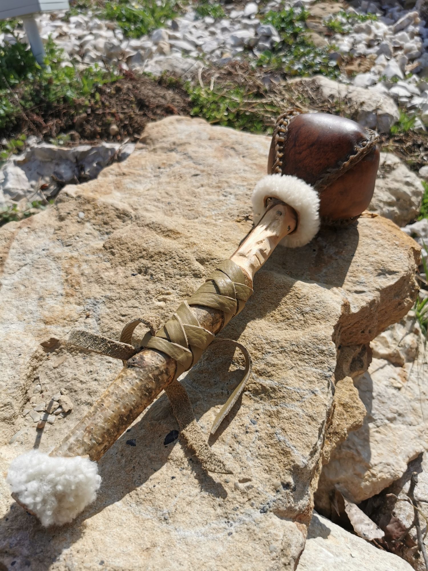 Shamanic Rattle - Shaker - Rawhide Rattle - Horse Hide Rattle - Shamanic tool - Shipping Included - Image 3