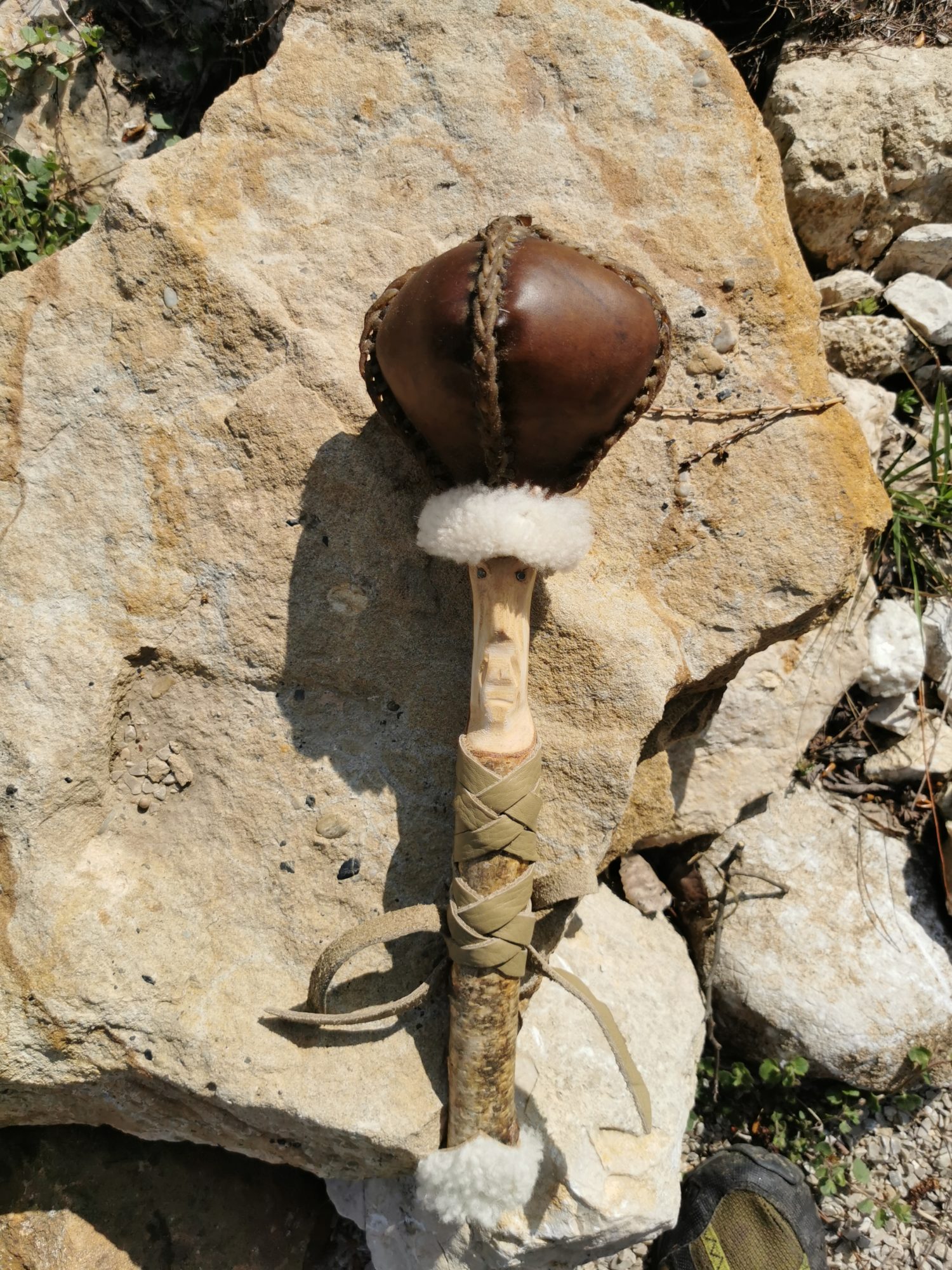 Shamanic Rattle - Shaker - Rawhide Rattle - Horse Hide Rattle - Shamanic tool - Shipping Included - Image 5