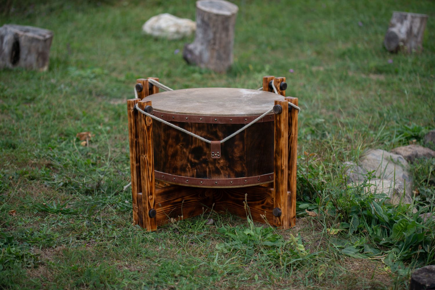 24" Powwow - Ceremonial Drum - Double Headed Shamanic Drum - Dama Deer Hide - Image 7