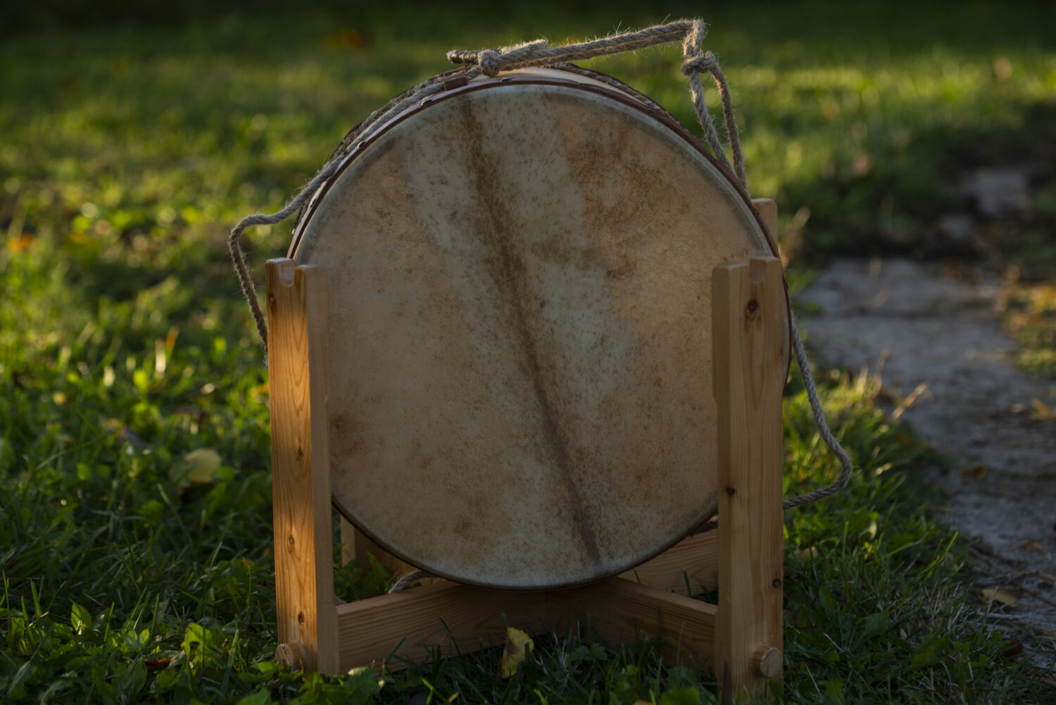 13" Ceremonial Drum - Double Headed Shamanic Drum - Deer Hide - Image 3