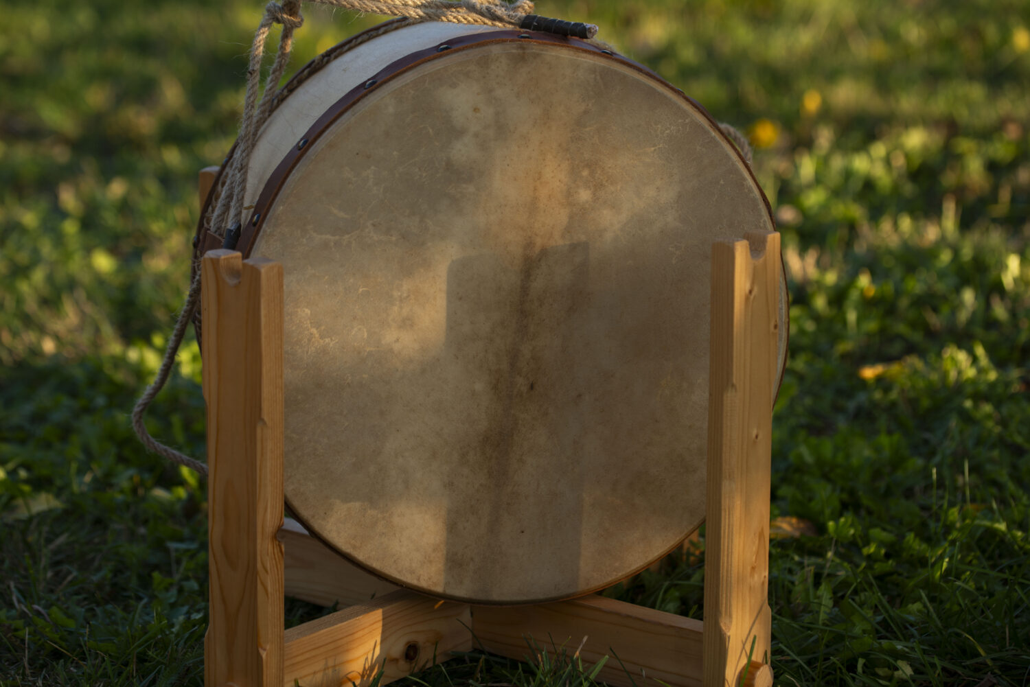 13" Ceremonial Drum - Double Headed Shamanic Drum - Deer Hide - Image 5