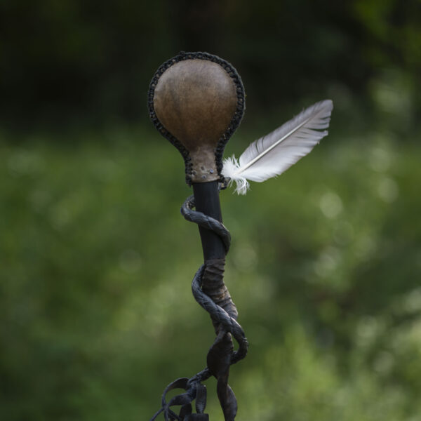 Handcrafted-Shamanic Rattle with Ram Horn Handle